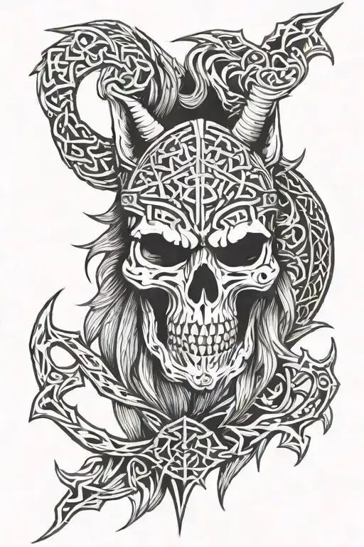 skull wolf viking runes tattoo design idea