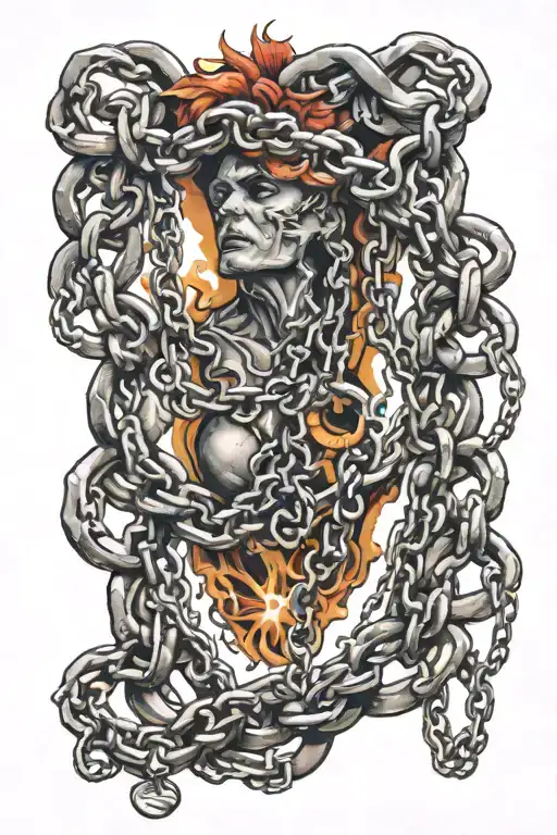 Chains breaking free, spiritual aura surrounding tattoo design idea