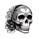 Black and gray drawing of Doña Florinda Mexican skull tattoo design idea