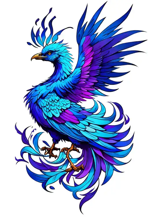 blue phoenix with purple mixed in tattoo design idea