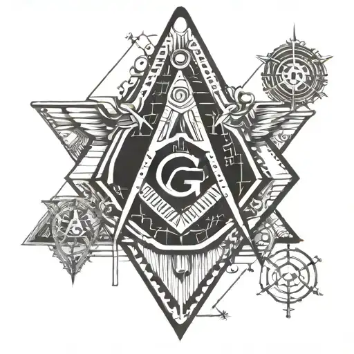 Incorporate masonic symbols like the square and compass into a futuristic computer chip design tattoo design idea