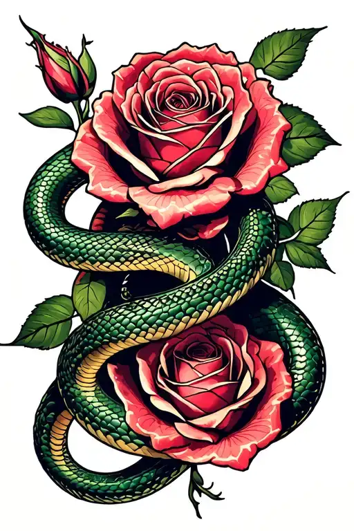 roses and snakes tattoo design idea