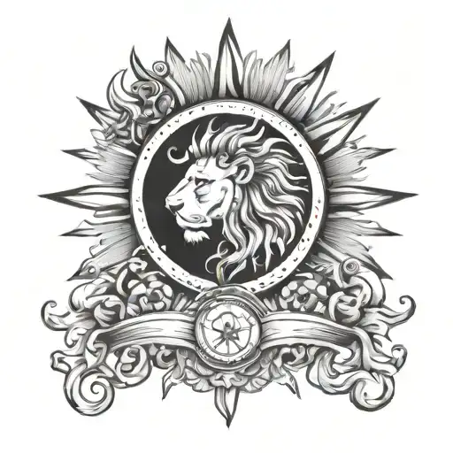 sun and leo zodiac sign inside tattoo design idea