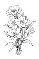 carnation, snowdrop narcissus, waterlily flower bouqets tattoo design idea