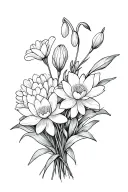 carnation, snowdrop narcissus, waterlily flower bouqets tattoo design idea