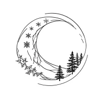 snowflake moon forest tattoo design idea