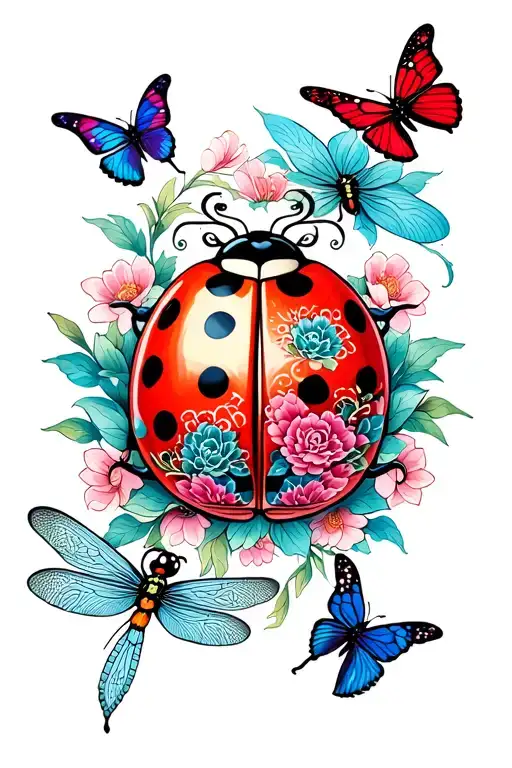 ladybug, dragonfly, butterfly totem pole inspired tattoo design idea