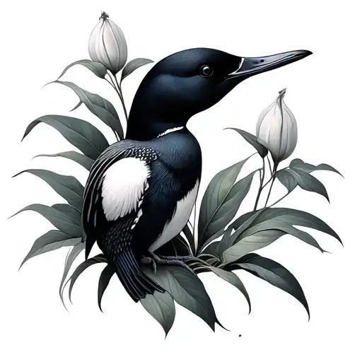 lady slipper and loon bird tattoo design idea