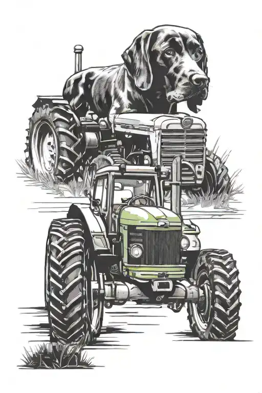 gsp dog and tractor tattoo design idea