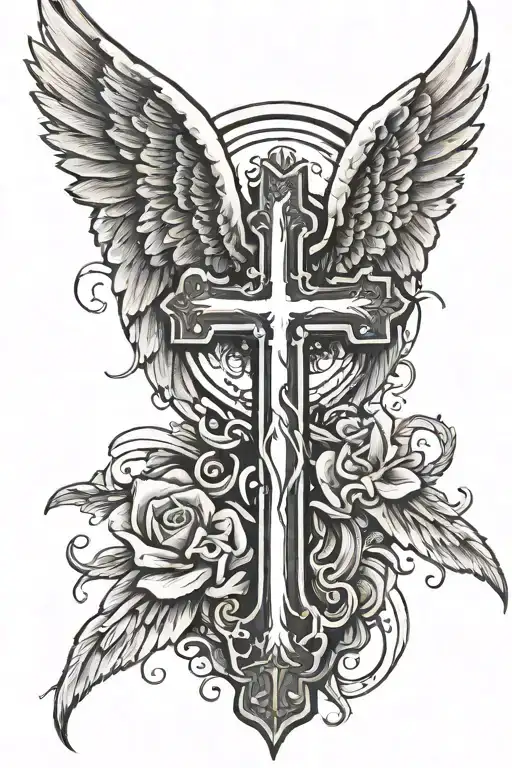 cross with angel wings rip Tristan 11 04 92 9 04 24 tattoo design idea