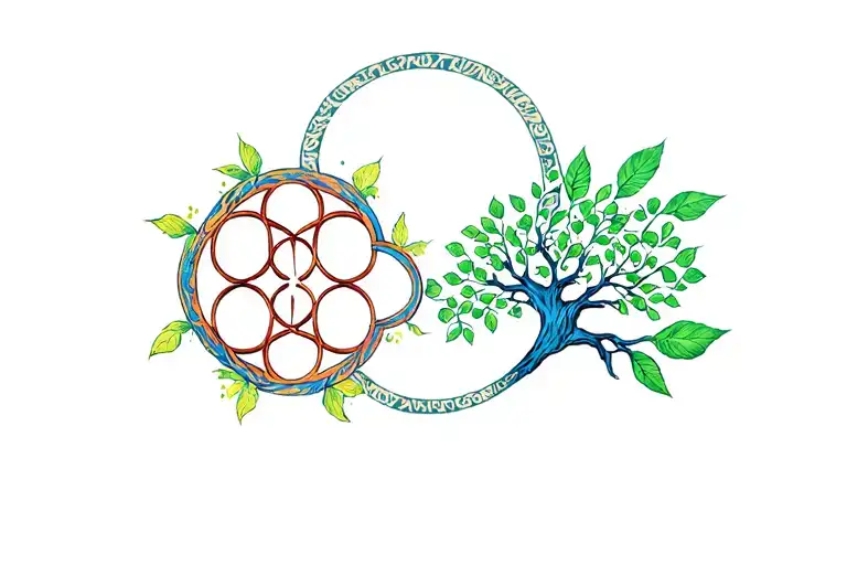flower of life and tree of life symbol intertwined tattoo design idea