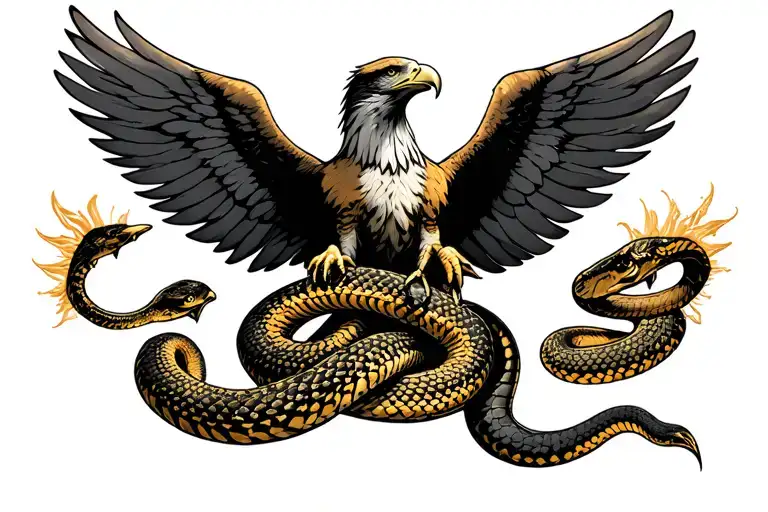 golden eagle wings spread holding snake tattoo design idea