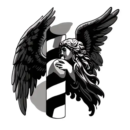 barber pole with angel tattoo design idea