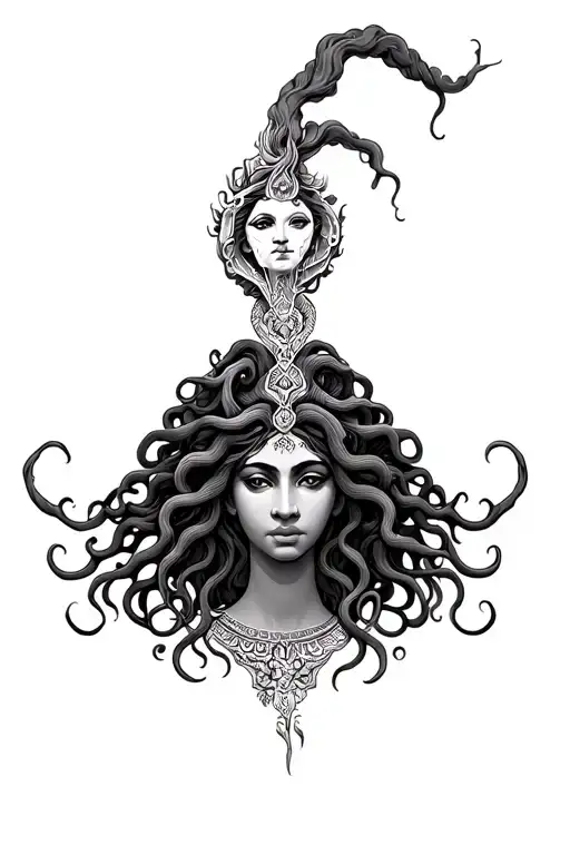 African American medusa goddess head tattoo design idea