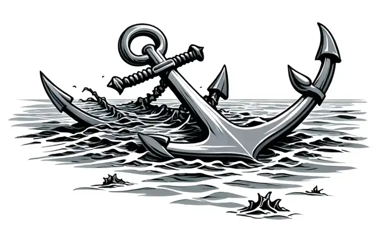 anchor stuck on the ocean floor tattoo design idea