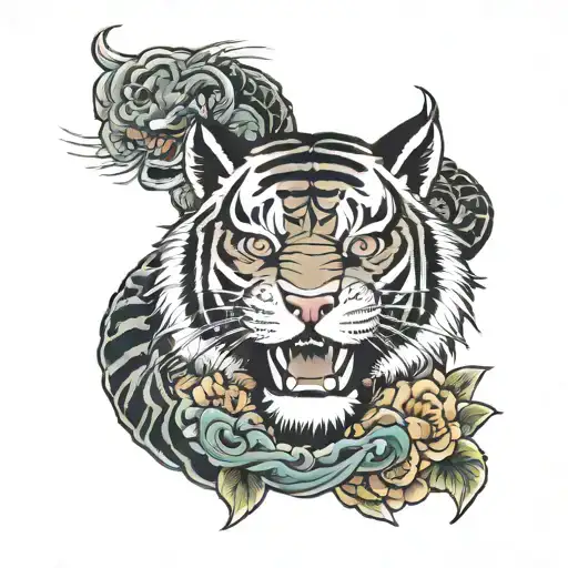 half tiger face and phrase Stay strong! tattoo design idea