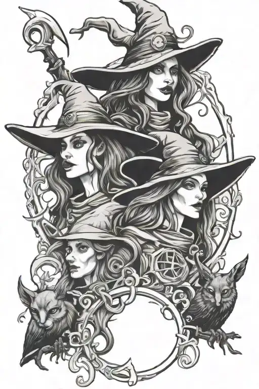 witch and 2 warlocks  tattoo design idea