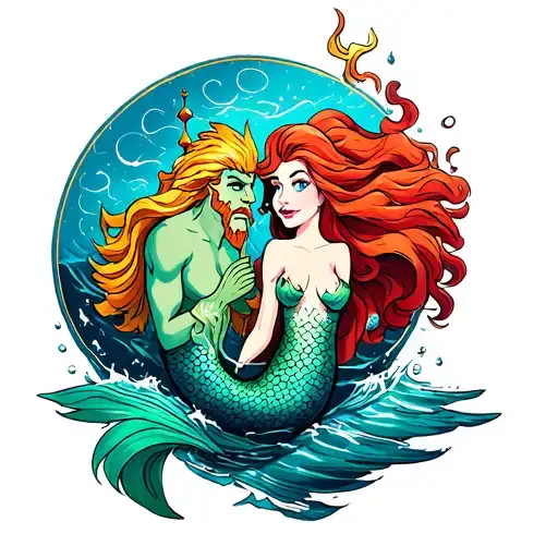 the little mermaid and king triton tattoo design idea