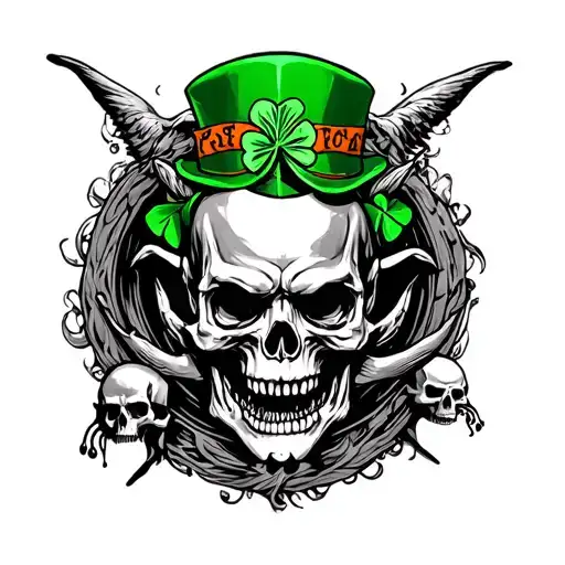 Irish pride with demons and skulls around it  tattoo design idea