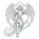 guardian angel knight with with and holding christian  shield  tattoo design idea