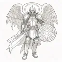 guardian angel knight with with and holding christian  shield  tattoo design idea