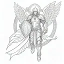 guardian angel knight with with and holding christian  shield  tattoo design idea