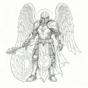 guardian angel knight with with and holding christian  shield  tattoo design idea