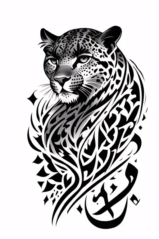Leapord print pattern tattoo inspired design featuring "warrior" in Darija arabic tattoo design idea