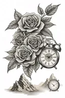 turbo motor, roses, clocks, mountain range tattoo design idea