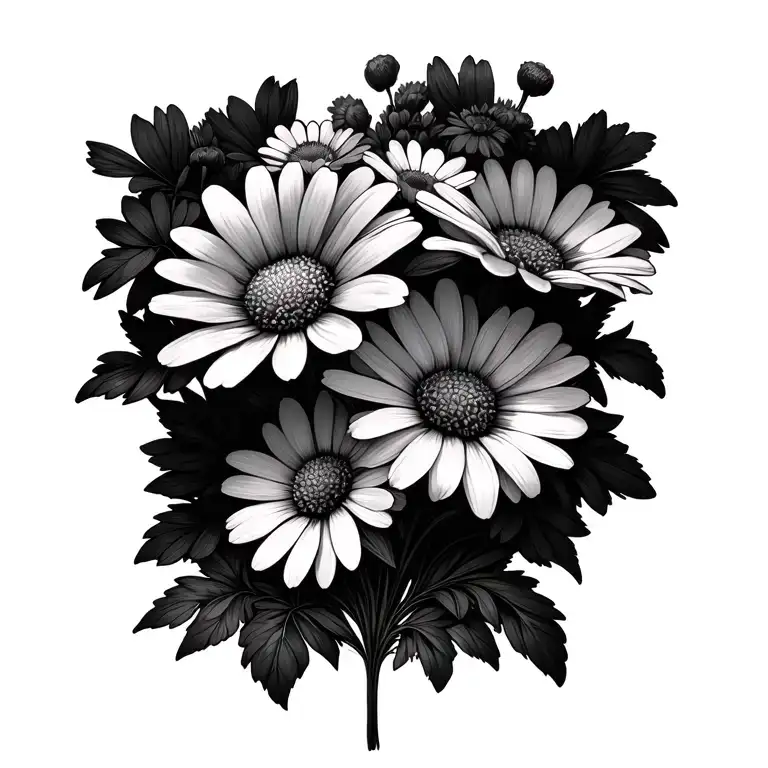 daisy flower, poopy flower, cosmos flower bouquet tattoo design idea