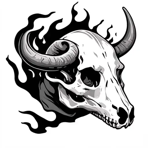 ox skull on fire or with a flame tattoo  tattoo design idea