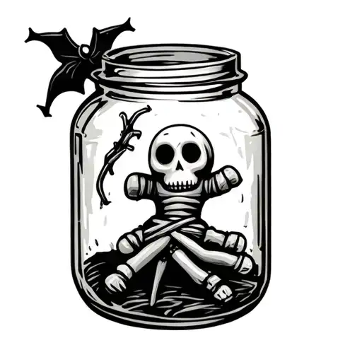 spooky voodoo doll in a jar tattoo design idea