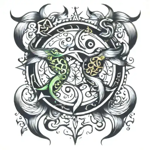 Pisces Taurus Libra symbol intertwined tattoo design idea
