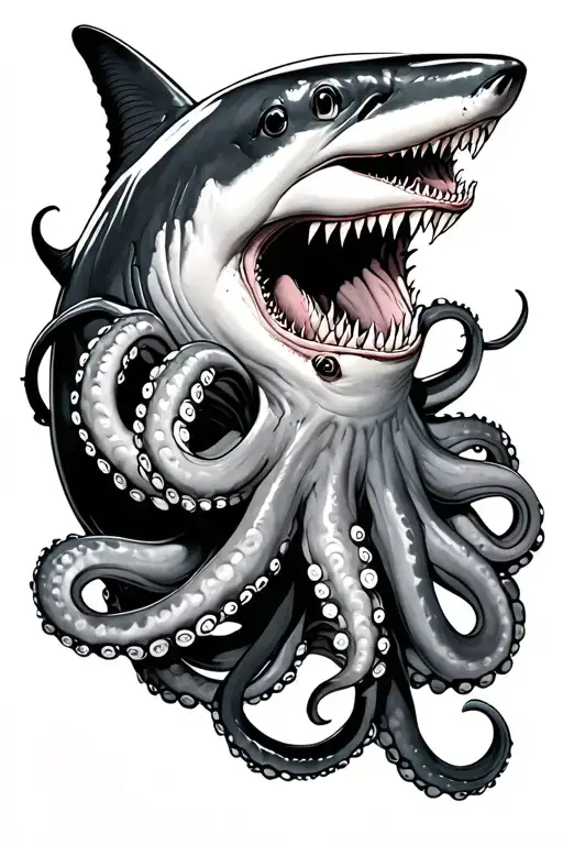 octopus fighting shark tattoo design idea