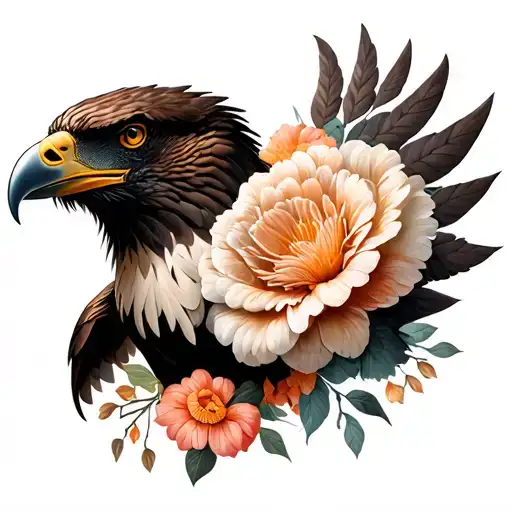 flower eagle tattoo design idea