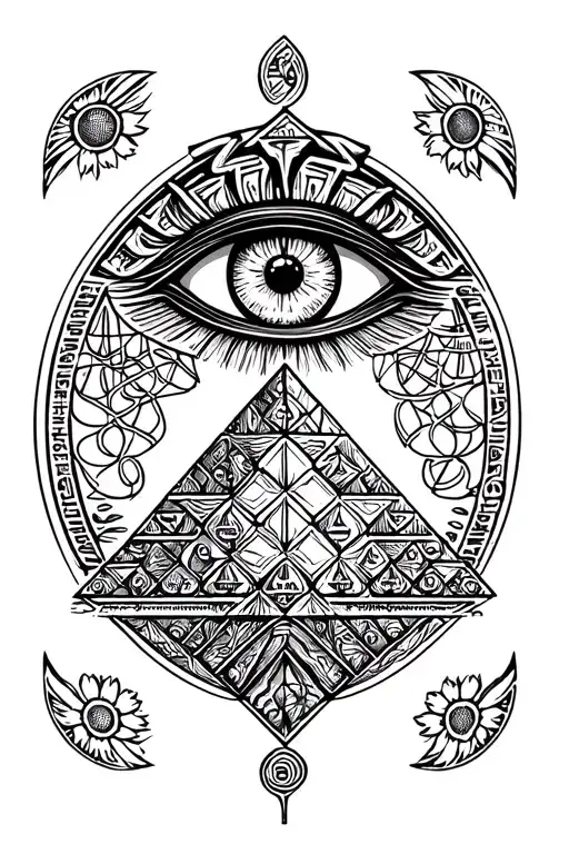 eye of horus, pyramid, matatron's cube, ankh, flower of life tattoo design idea