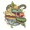 cupcake, snake frosting, trident with a flat chicken wing tattoo design idea