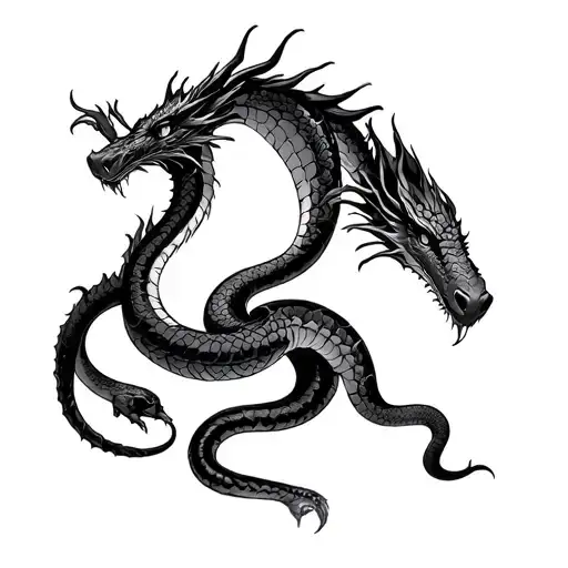 dragon and snake facing off against each other tattoo design idea