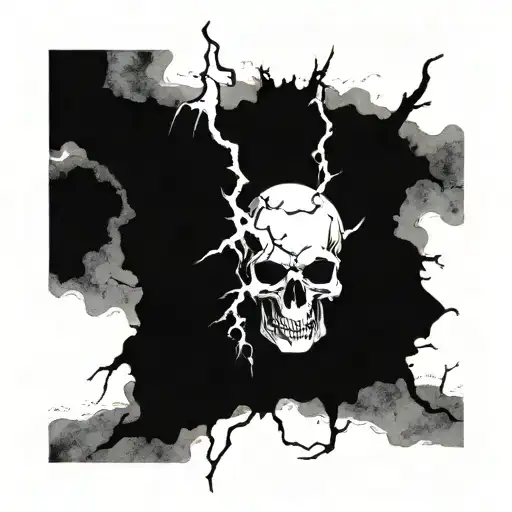 SKULL AND LIGHTNING GRUNGE MINIMALIST TATTOO WITH FROM TREELINE tattoo design idea