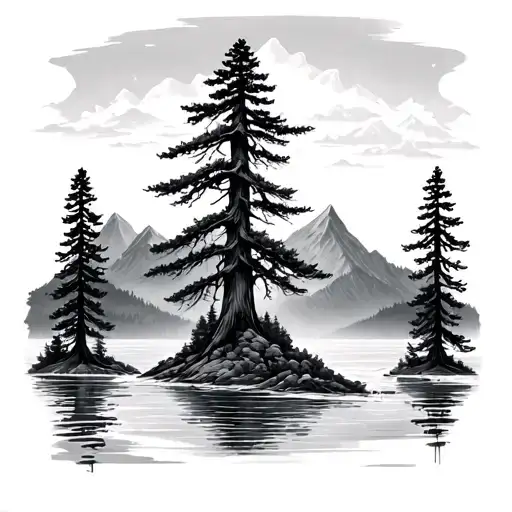 redwoods, ocean, mountains tattoo design idea