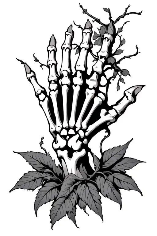 a skeleton hand covered in vines tattoo design idea