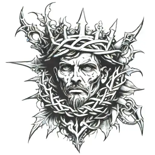 224 with crown of thorns tattoo design idea