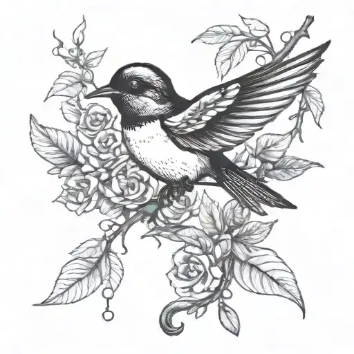 swallow, branch of coffee with beans  tattoo design idea