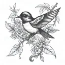 swallow, branch of coffee with beans  tattoo design idea