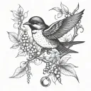 swallow, branch of coffee with beans  tattoo design idea