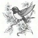 swallow, branch of coffee with beans  tattoo design idea