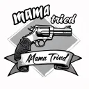 "mama tried " black and white tattoo of a revolver with a banner across it that says Mama Tried  tattoo design idea