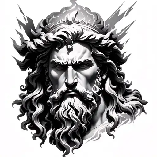 realistic zeus god with some lightening bolt tattoo design idea