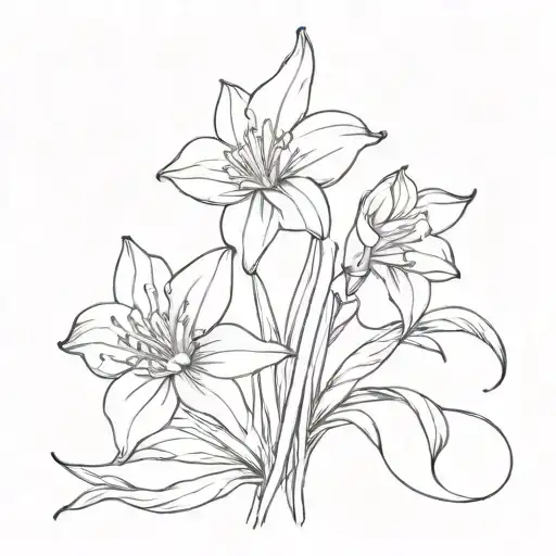 daffodil aster jonquil and morning glory wrapped in bow tattoo design idea