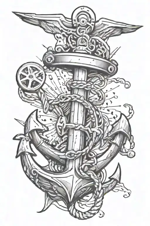 anchor and piston tattoo design idea